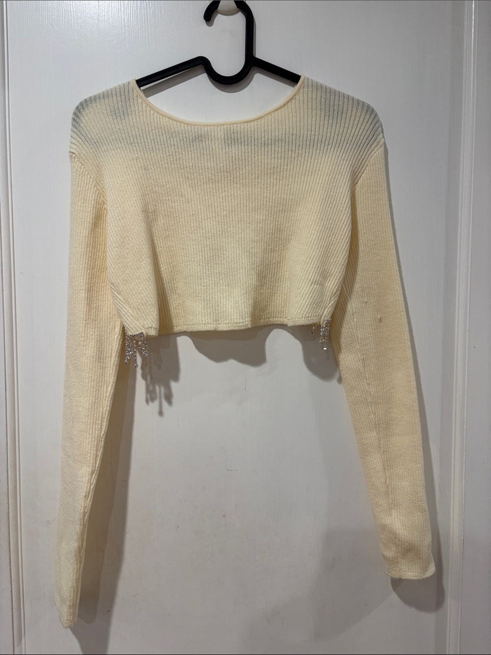 Zara Cream Ribbed Cropped Long-Sleeve Top